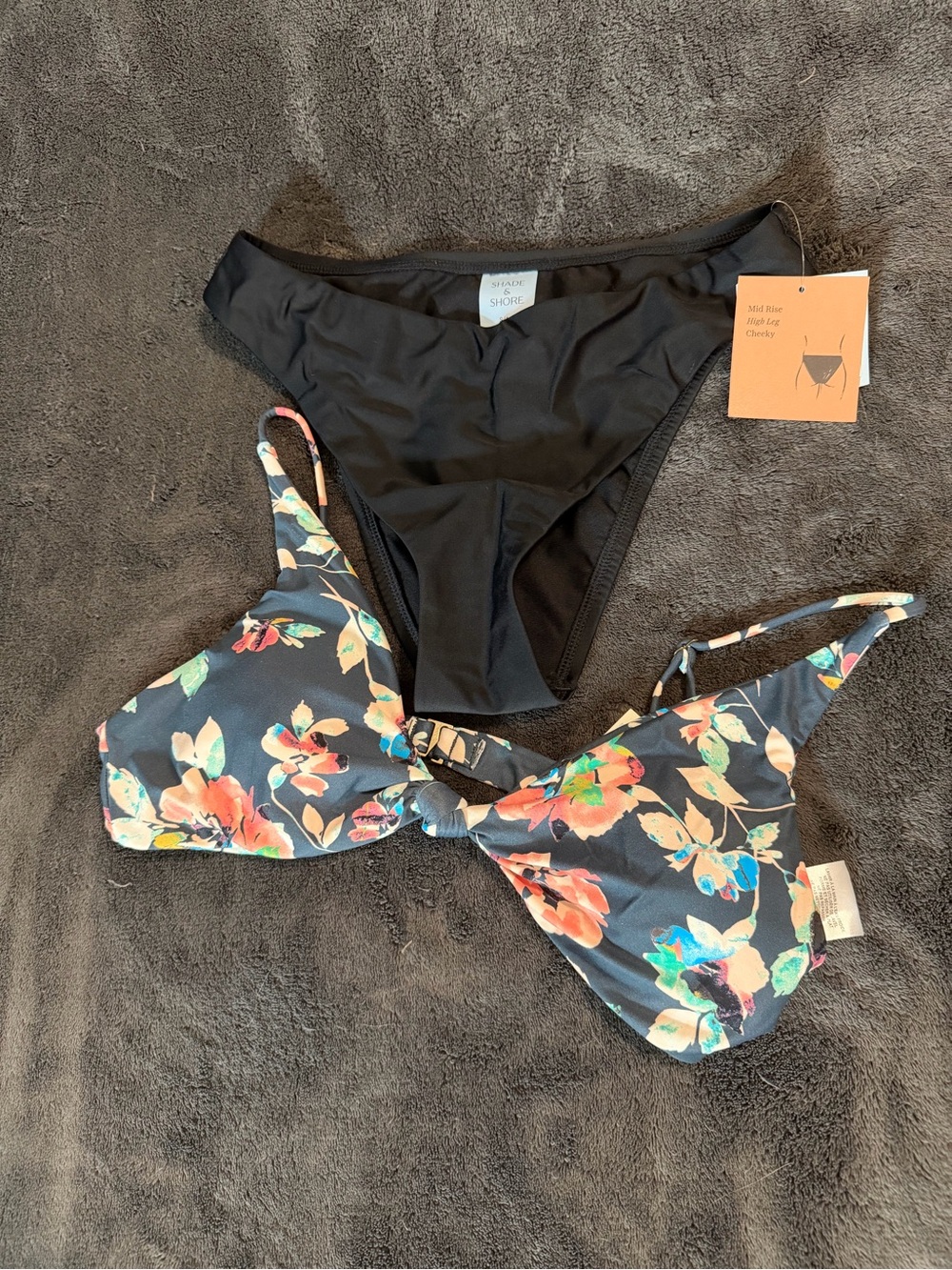 Floral Print Bikini Top with Black Bikini Bottom